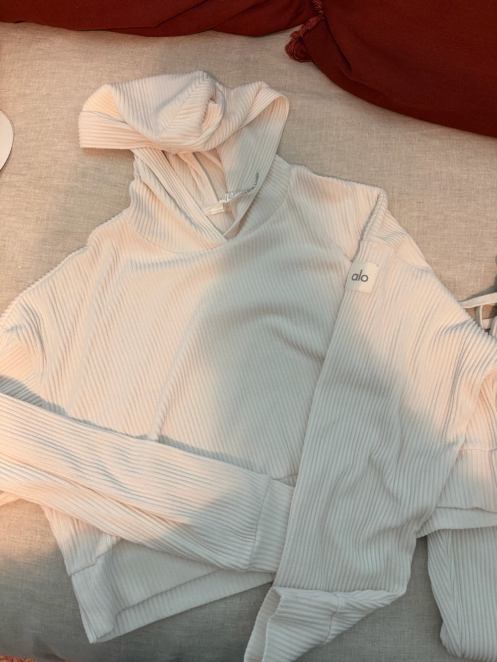 ALO Yoga Ribbed Hoodie & Joggers Set in Cream - Picture 6 of 9